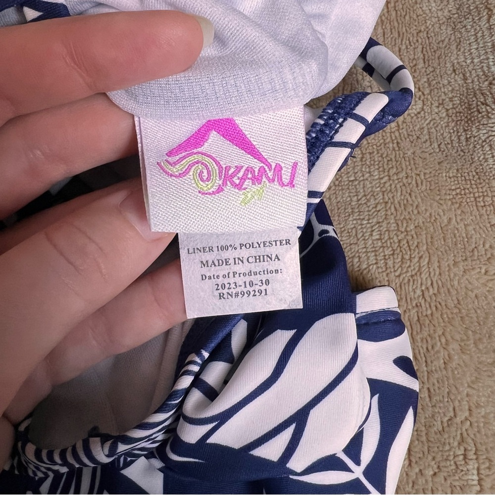 KANU Girl's Blue and White Tropical Floral Full Coverage Athletic Bikini - Sz 6 - Picture 7 of 11